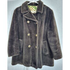 Vintage Dark Brown Fur Pea Coat Women's Size Medium / Large Winter Warm Soft 60s